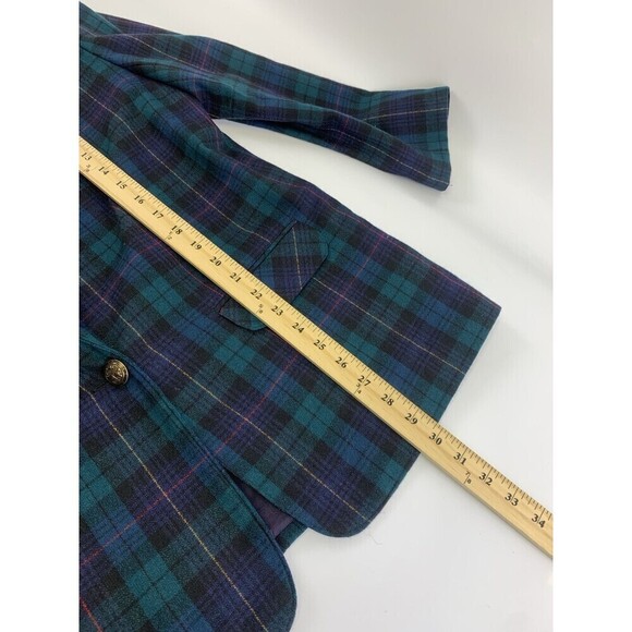 BOGO Alfred Dunner Plaid Wool Blazer One Button Shoulder Pad Green Navy Women 14 - Picture 10 of 10